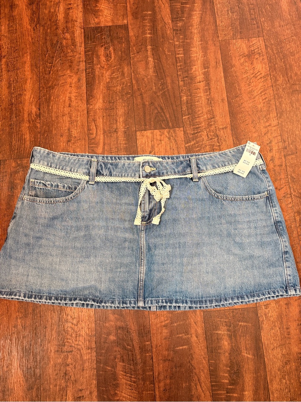 Hollister Light Blue Denim Mini Skort with Lace Belt